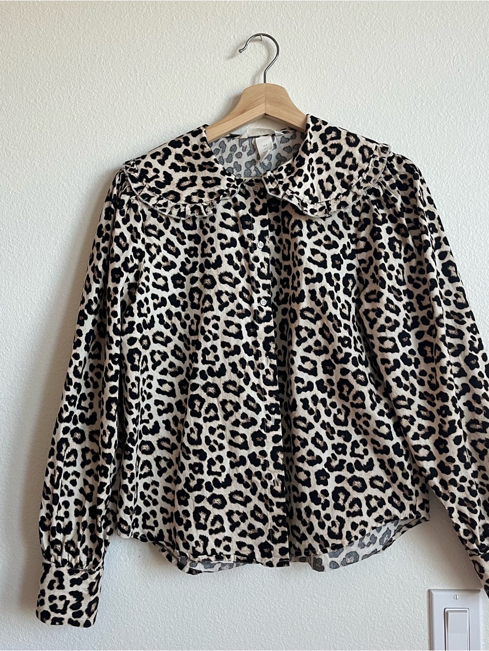 H&M Leopard Print Button-Up Blouse - Black & Cream